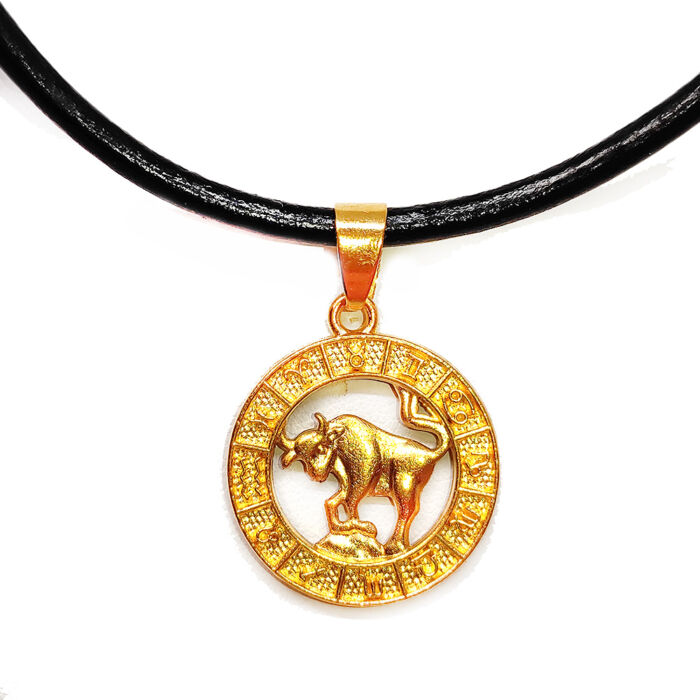 Bika-Horoszkóp arany színű medál műbőr lánccal