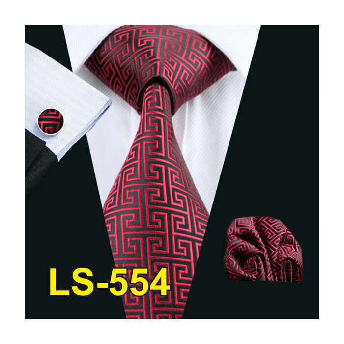 Bordó-fekete mintás nyakkendőszett mandzsettagombbal és díszzsebkendővel