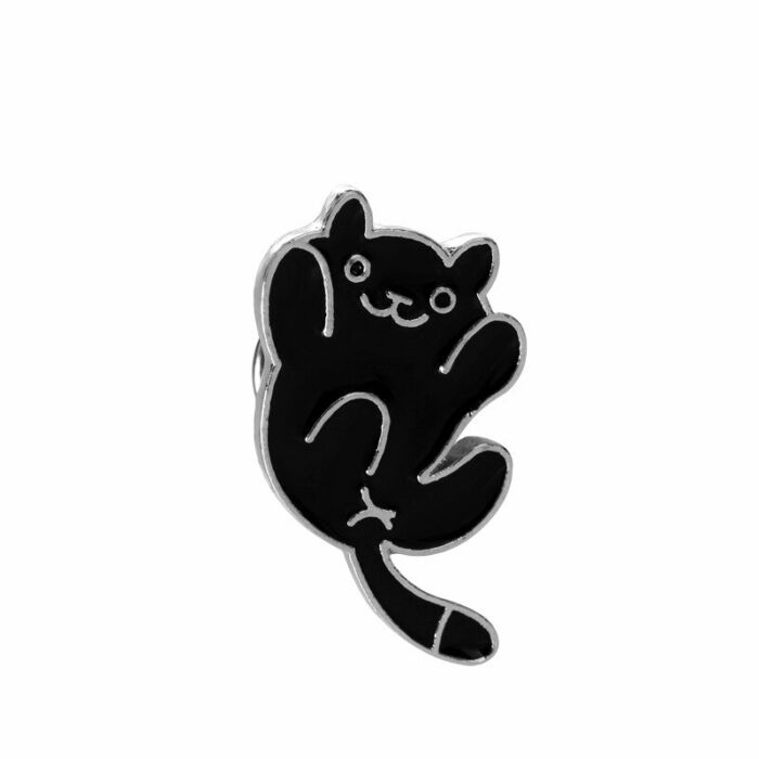 Cartoon macskás kitűző, cuki fekete