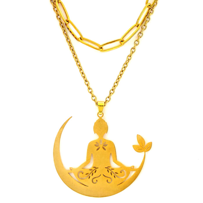 Dupla rozsdamentes acél nyaklánc arany színben, meditáló Buddha medállal