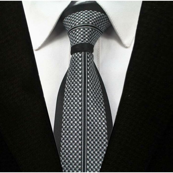 Elegáns fekete mintás keskeny nyakkendő