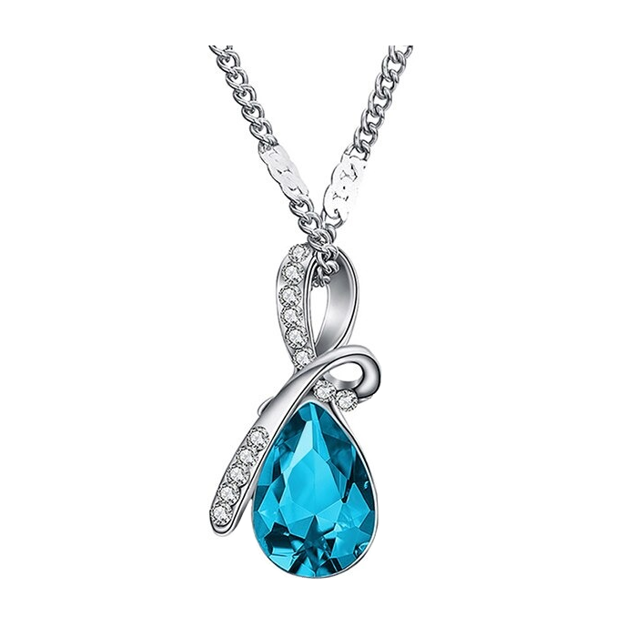 Esőcsepp formájú, kövekkel díszített medál nyaklánccal, kék kristállyal
