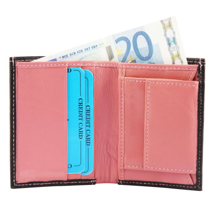 Excellanc rózsaszín-fekete pénztárca valódi bőrből, 10x8 cm