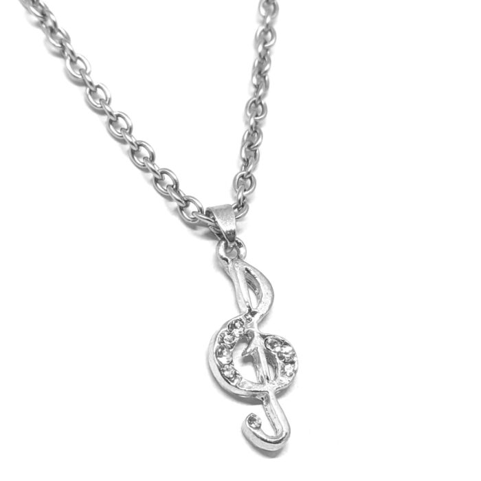 Ezüst színű kristályos Violinkulcs medál nyaklánccal