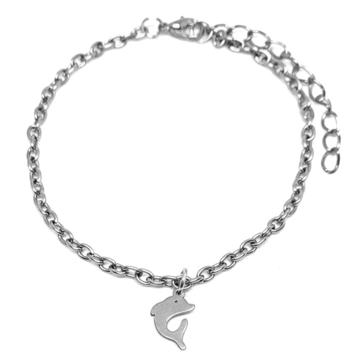 Ezüst színű nemesacél delfines rozsdamentes acél karkötő