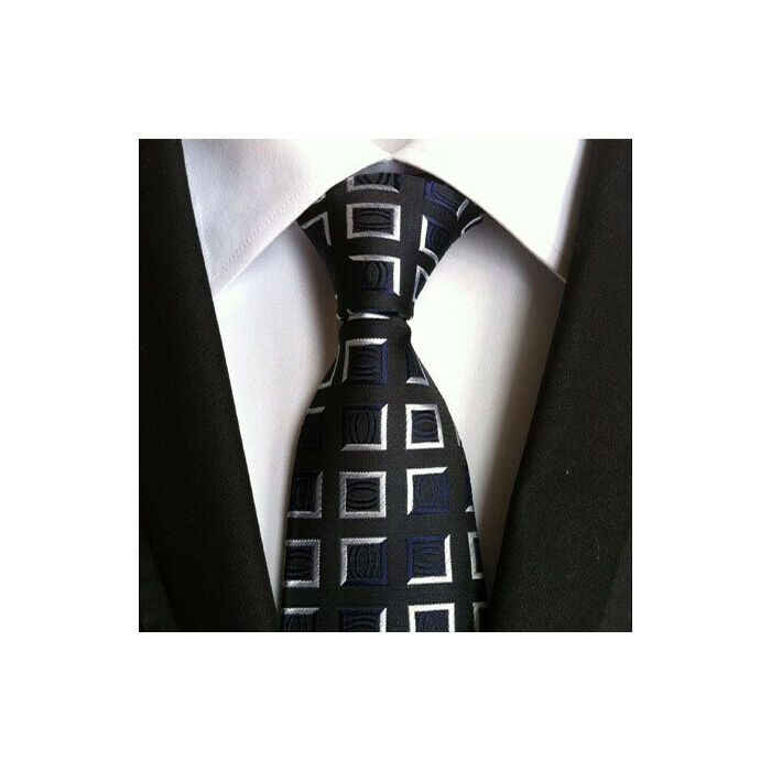 Fekete-kék kockás selyemhatású nyakkendő