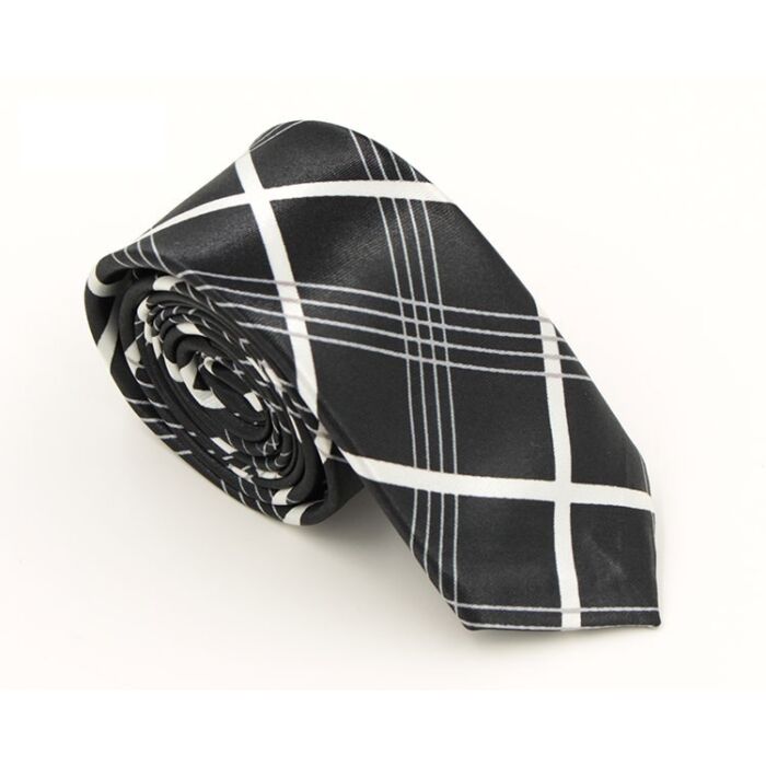Fekete selyemhatású kárómintás nyakkendő