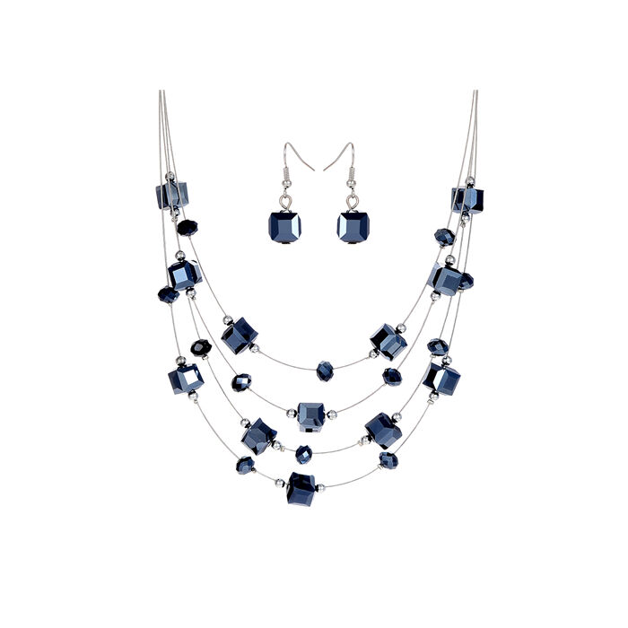 From Maria King afrikai gyöngy többsoros nyaklánc fülbevalóval, kék