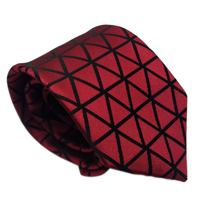 GUSLESON geometrikus mintás nyakkendő és díszzsebkendő, bordó-fekete