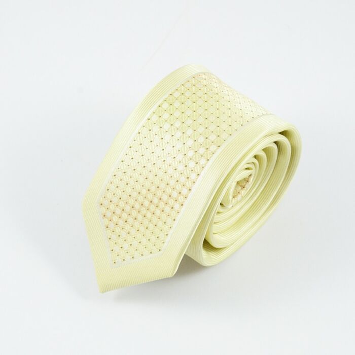 GUSLESON vajszínű-sárga dupla mintás vékony nyakkendő