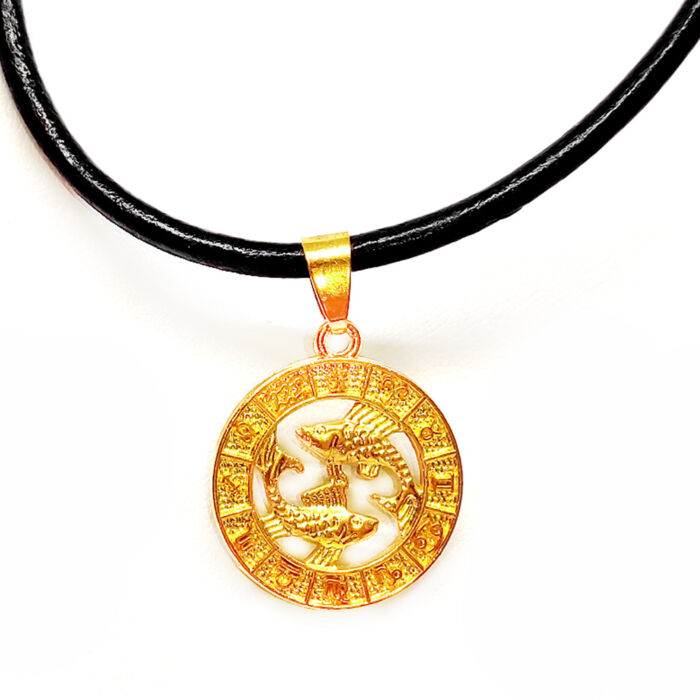 Halak-Horoszkóp arany színű medál műbőr lánccal