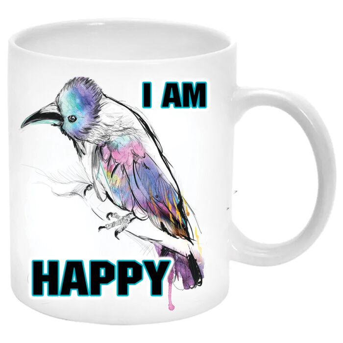 I am happy (Boldog vagyok) madaras... Bögre (másik oldalra saját fotó és felirat kérhető)