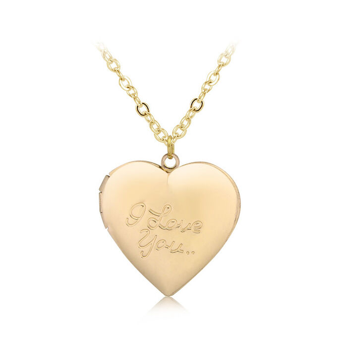 'I love you' feliratú képtartó függő szív medál nyaklánccal, arany