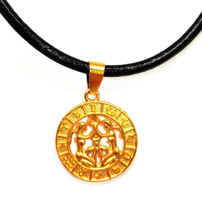 Ikrek-Horoszkóp arany színű medál műbőr lánccal
