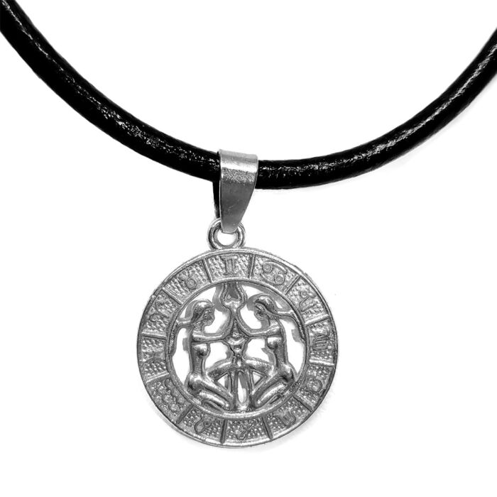 Ikrek-Horoszkóp ezüst színű medál műbőr lánccal