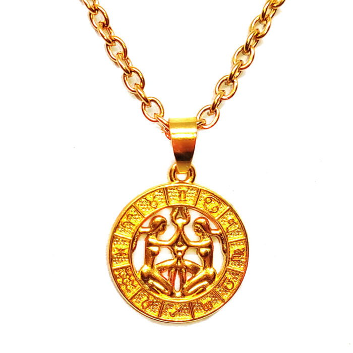 Ikrek-Horoszkóp medál lánccal, arany színű