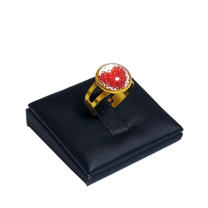 Kis szíves üveglencsés gyűrű, választható arany és ezüst színben