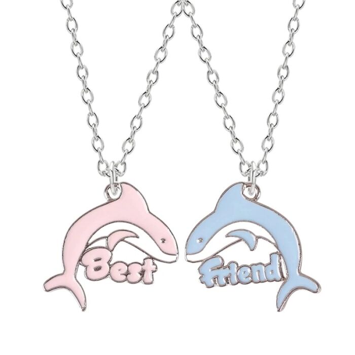 Legjobb barát delfines páros medál, kék-pink II.