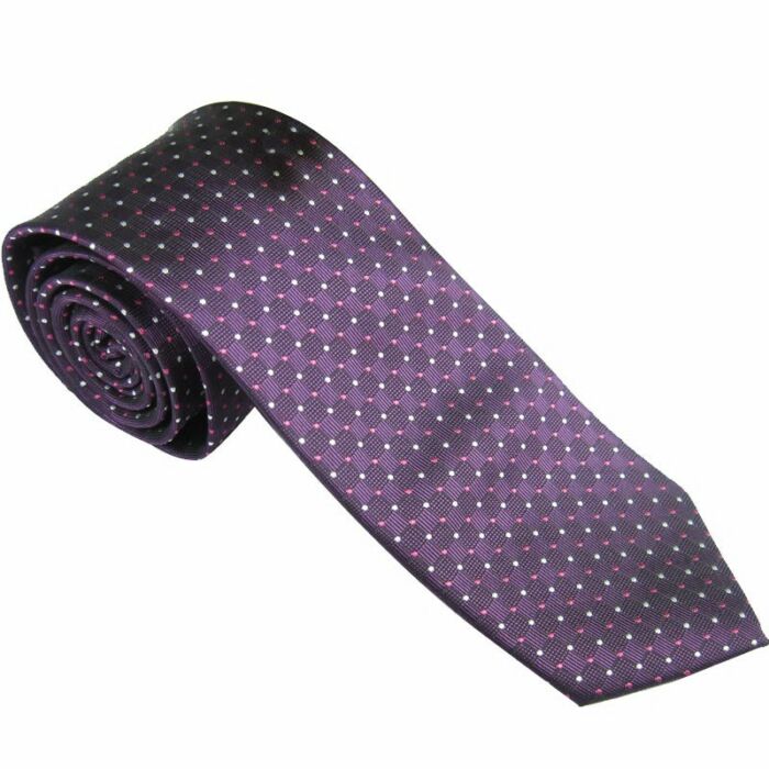 Lila színű, fehér - rózsaszín apró pöttyös nyakkendő