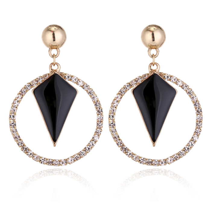 Maria King Trendi geometrikus fülbevaló kristályokkal, fekete-arany