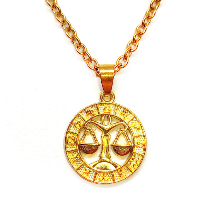 Mérleg-Horoszkóp medál lánccal, arany színű