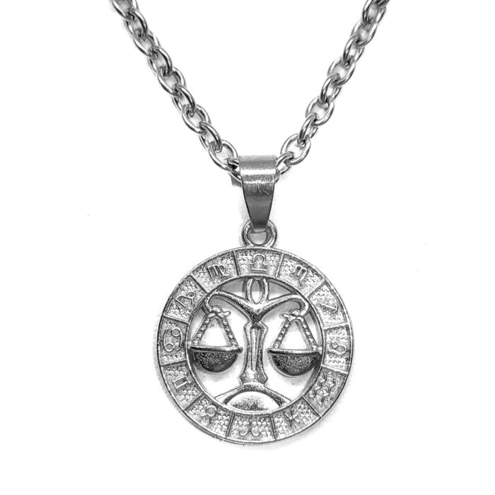 Mérleg-Horoszkóp medál lánccal, ezüst színű
