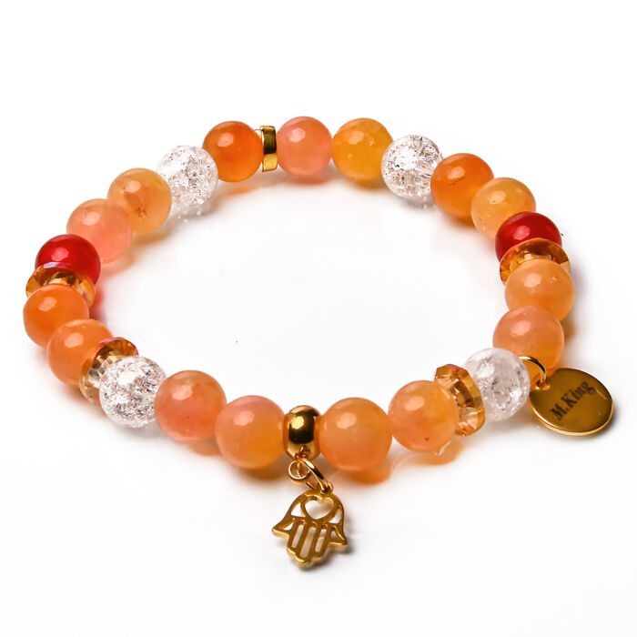 Orange Delight – Hegyikristály és jade ásvány karkötő Fatima keze charmmal vagy anélkül, dobozban