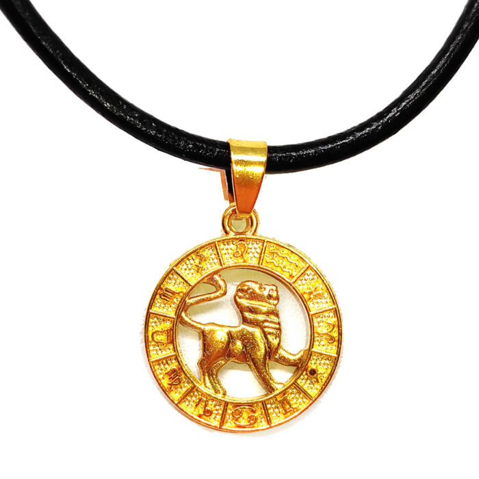 Oroszlán-Horoszkóp arany színű medál műbőr lánccal