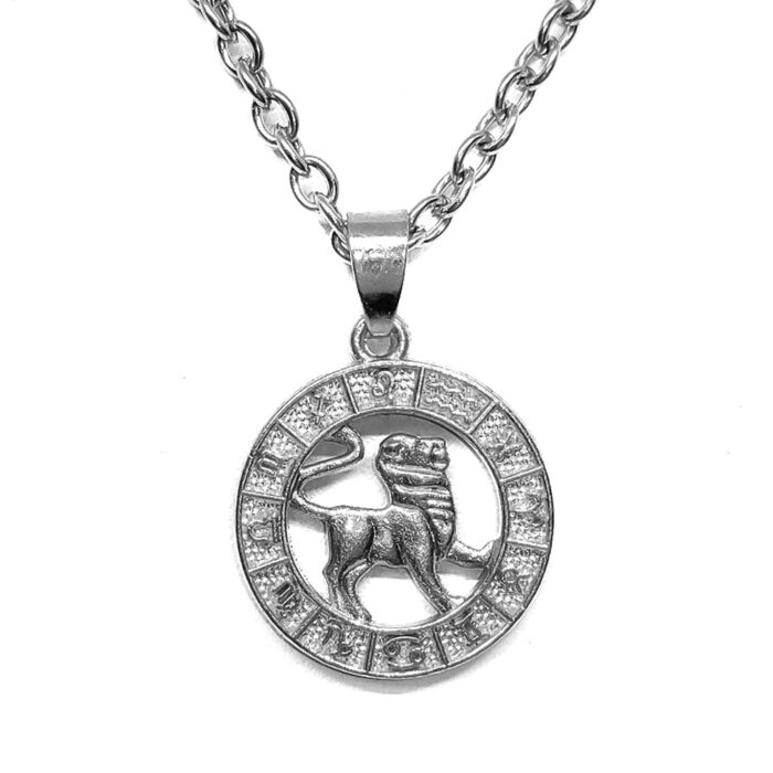 Oroszlán-Horoszkóp medál lánccal, ezüst színű
