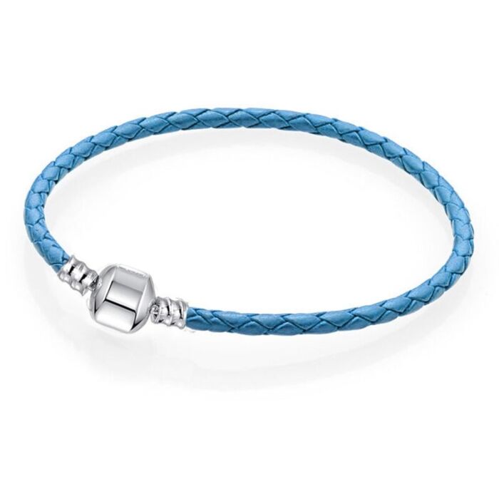 Pandora stílusú műbőr charm karkötő, kék - 21 cm