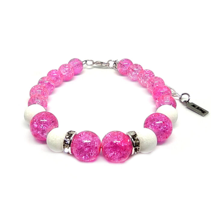 Pink Sparkle – Hegyikristály és Jade ásvány karkötő dobozban