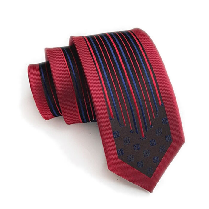 Piros-kék csíkos mintás keskeny nyakkendő