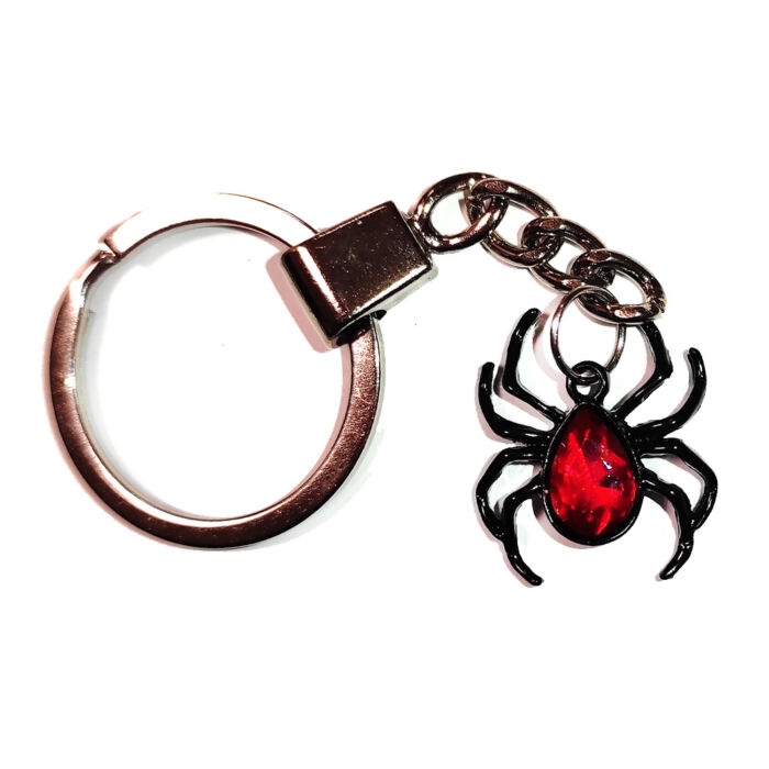 Piros kristályos fekete pókos kulcstartó