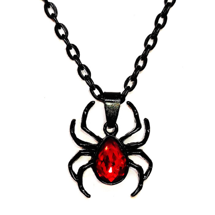Piros kristályos fekete pókos medál lánccal