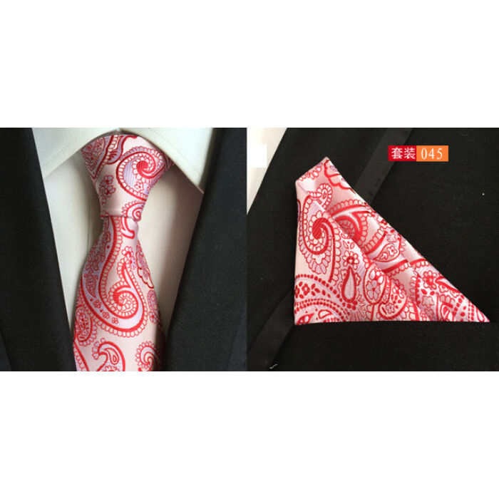 Piros mintás exkluzív selyemnyakkendő díszzsebkendővel