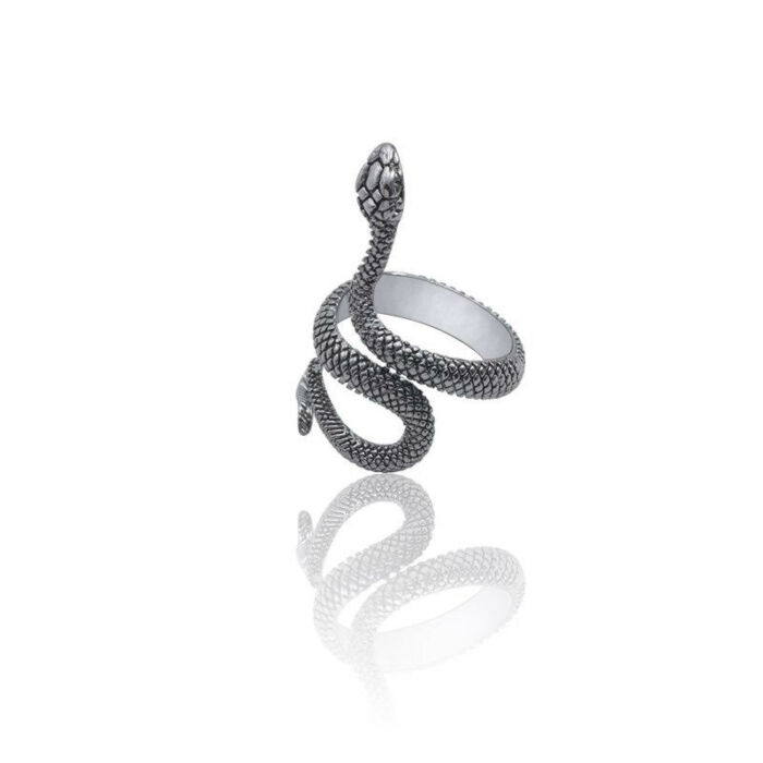 Retró kígyós állítható méretű gyűrű, fekete