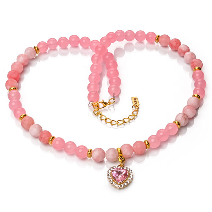 Romance in Pink – Jade exkluzív ásvány nyaklánc Kristály Szív charmmal vagy anélkül, dobozban