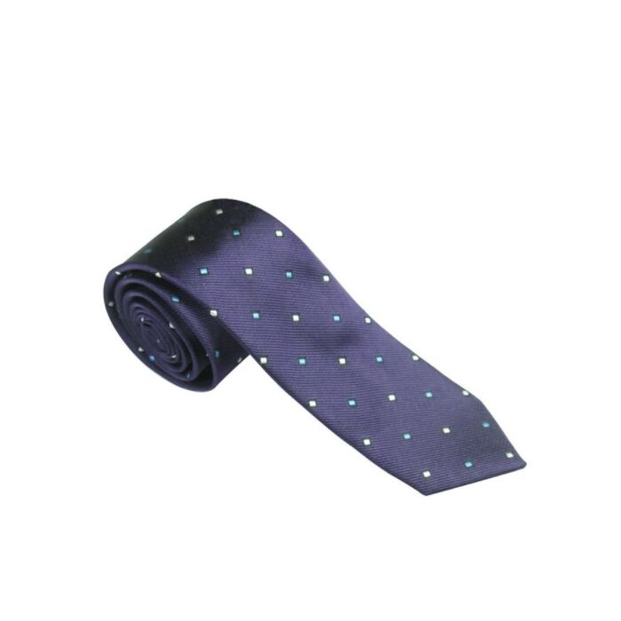 Sötétlila, fehér és kék apró kockás nyakkendő