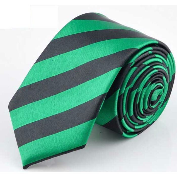Trendi új stílusú csíkos, vékony nyakkendő, sötétzöld-fekete