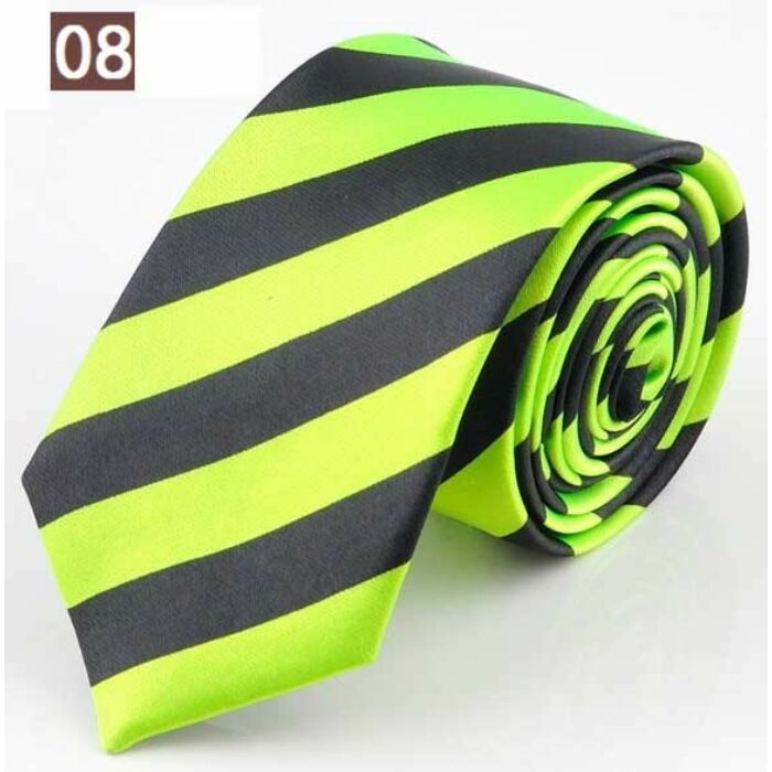 Trendi új stílusú csíkos, vékony nyakkendő, zöldessárga-fekete