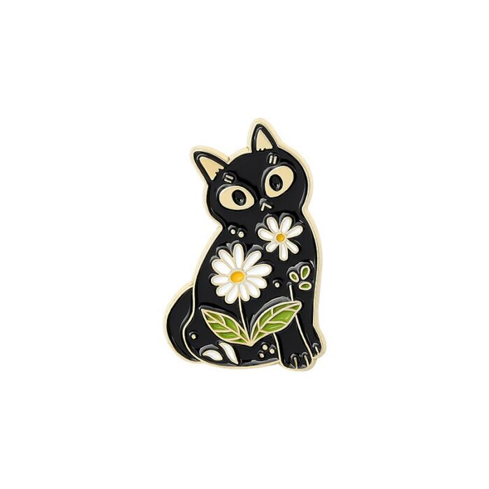 Virág mintás fekete macskás kitűző