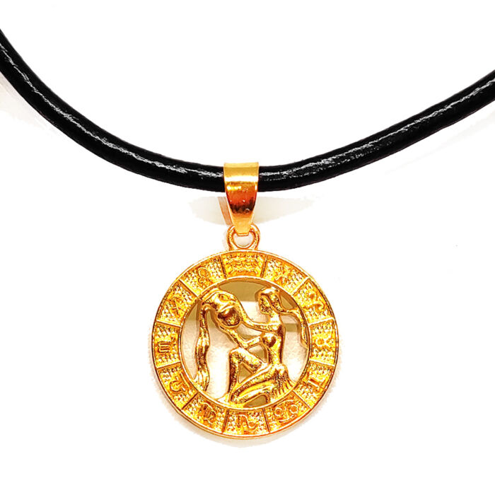 Vízöntő-Horoszkóp arany színű medál műbőr lánccal