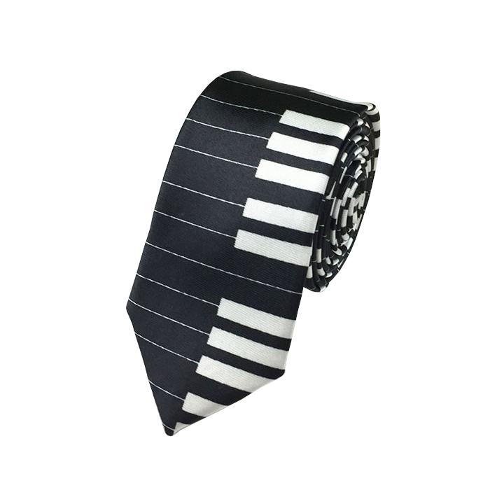 Zongora billentyű mintás nyakkendő, fekete alapon fehér