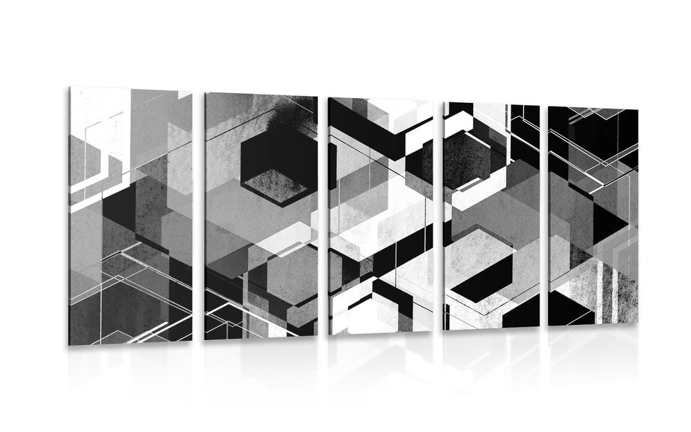 5-részes kép absztrakt geometria fekete fehérben