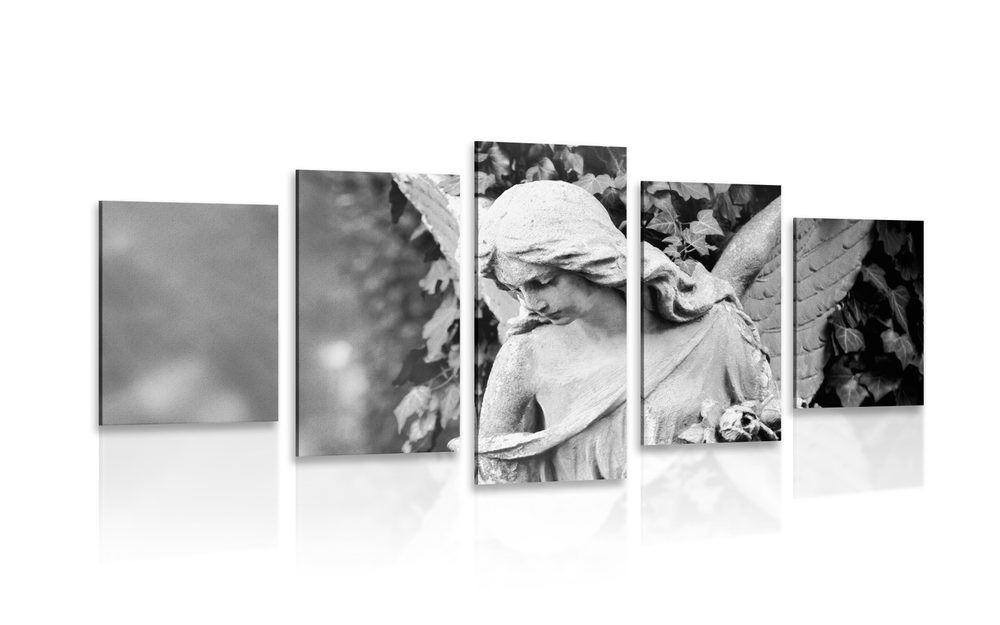5 részes kép angyal szobor fekete fehérben