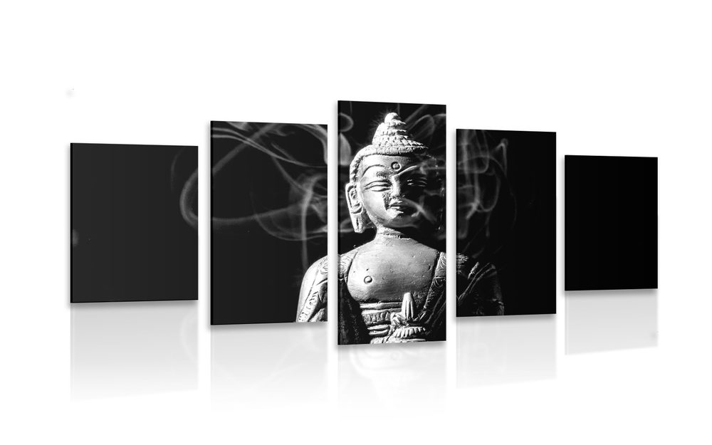5-részes kép Buddha szobor fekete fehérben