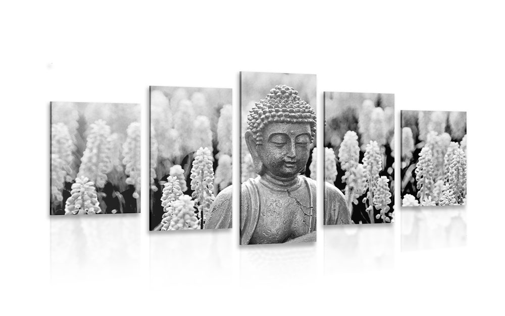 5-részes kép Budha fekete fehérben