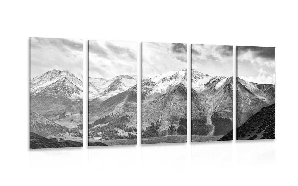 5-részes kép csodálatos hegység panoráma fekete fehérben