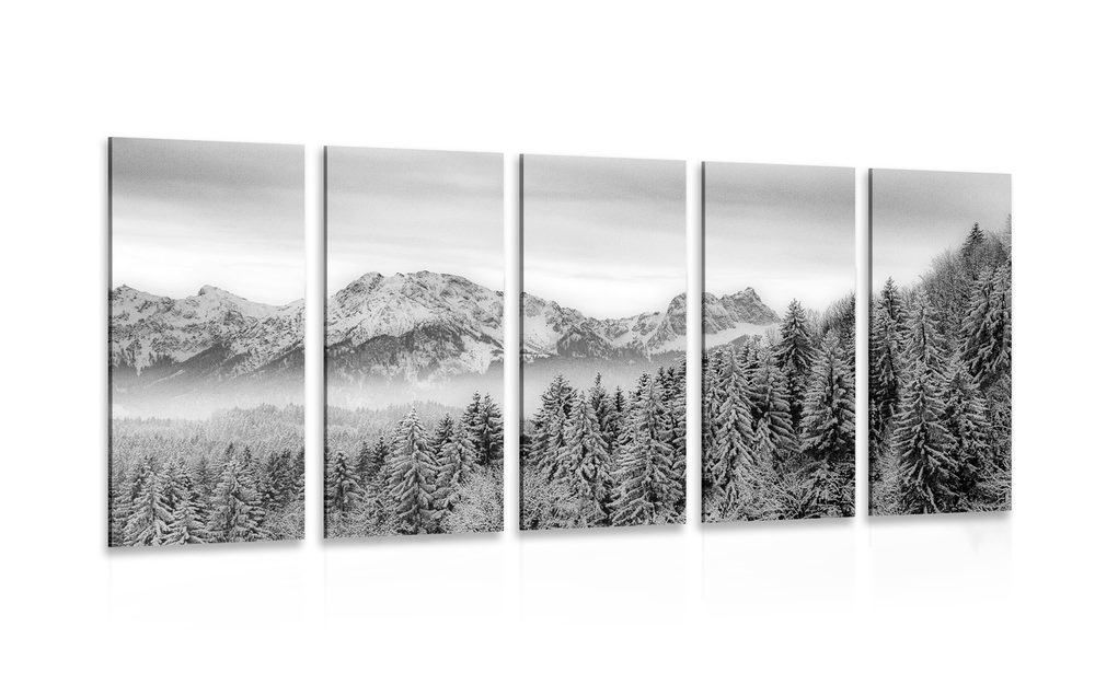 5-részes kép fagyos hegyek fekete fehérben