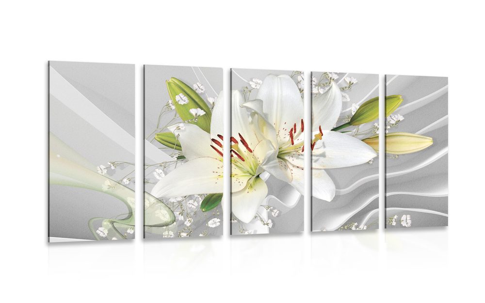 5-részes kép fehér orchidea érdekes háttérrel